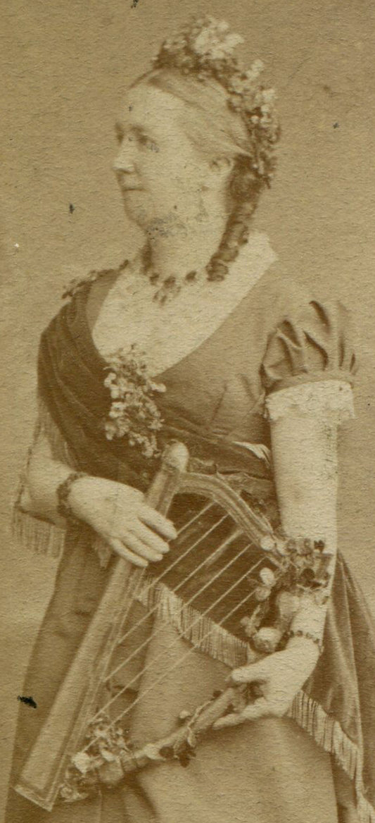 WOMAN ADORNED IN FLOWERS, HOLDING HARP. CDV.  ENGLAND.
