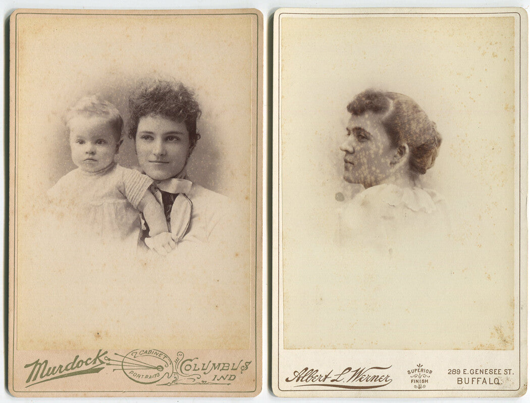BEAUTIFUL MOTHER AND CHILD. 2 SET CABINET CARD. COLUMBUS, IND.