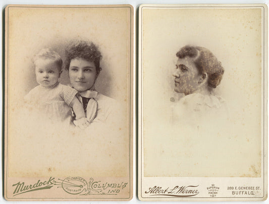 BEAUTIFUL MOTHER AND CHILD. 2 SET CABINET CARD. COLUMBUS, IND.
