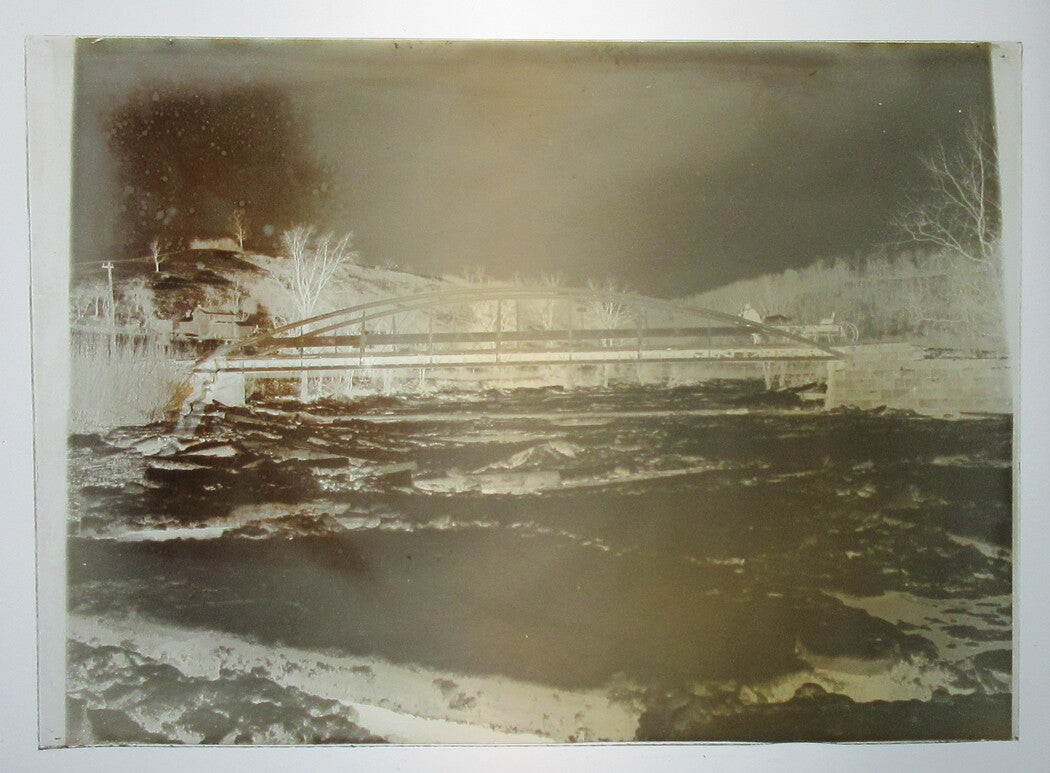 ALLEGHENY COUNTY, PA. BRIDGE/ICY STREAM. 5 X 7 GLASS PLATE NEGATIVE,CIRCA 1910s.