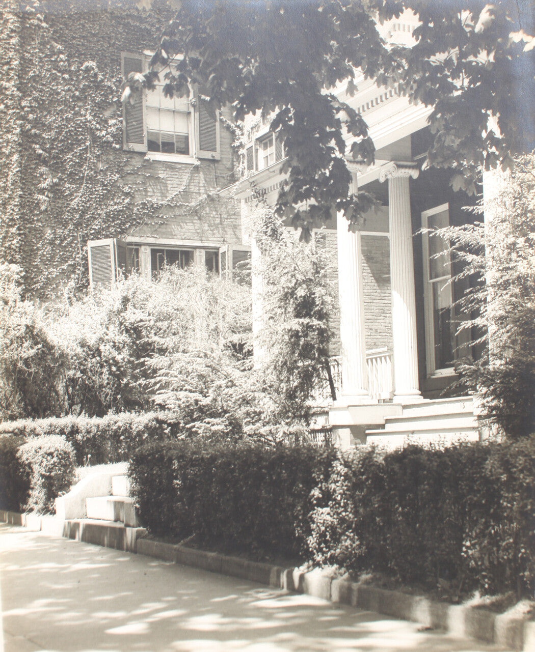 ARCHITECTURAL VIEW, PORCH WITH IONIC COLUMNS. 17 X 14 INCH SILVER PRINT.