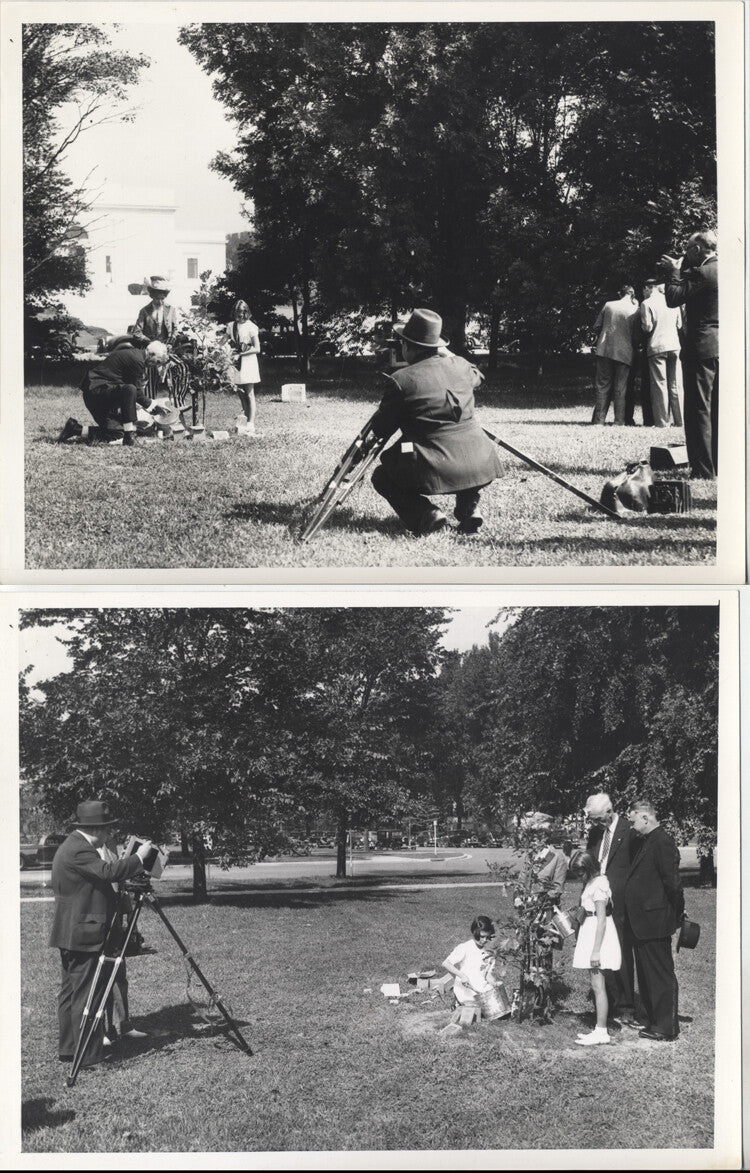SILVER PHOTOS OF PRESIDENT HARDING   FAMILY PLANTING A TREE - SET OF TWO