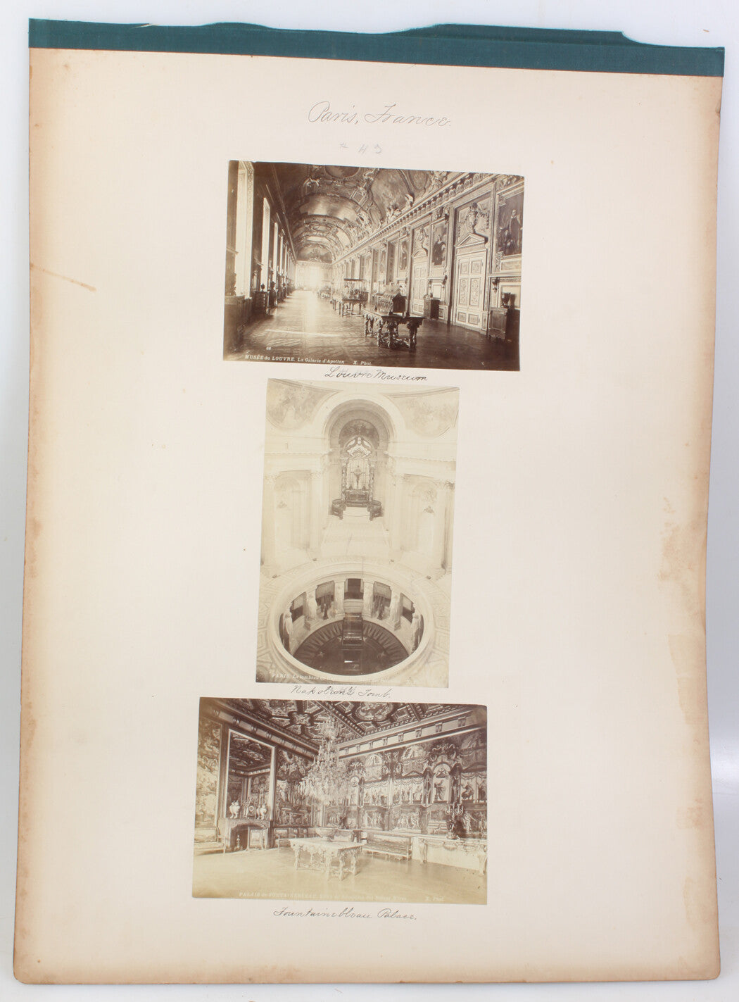 PARIS, FRANCE HISTORIC SITES. LOUVRE, NAPOLEON TOMB, PALACES. 6 ALBUMEN PHOTOS.