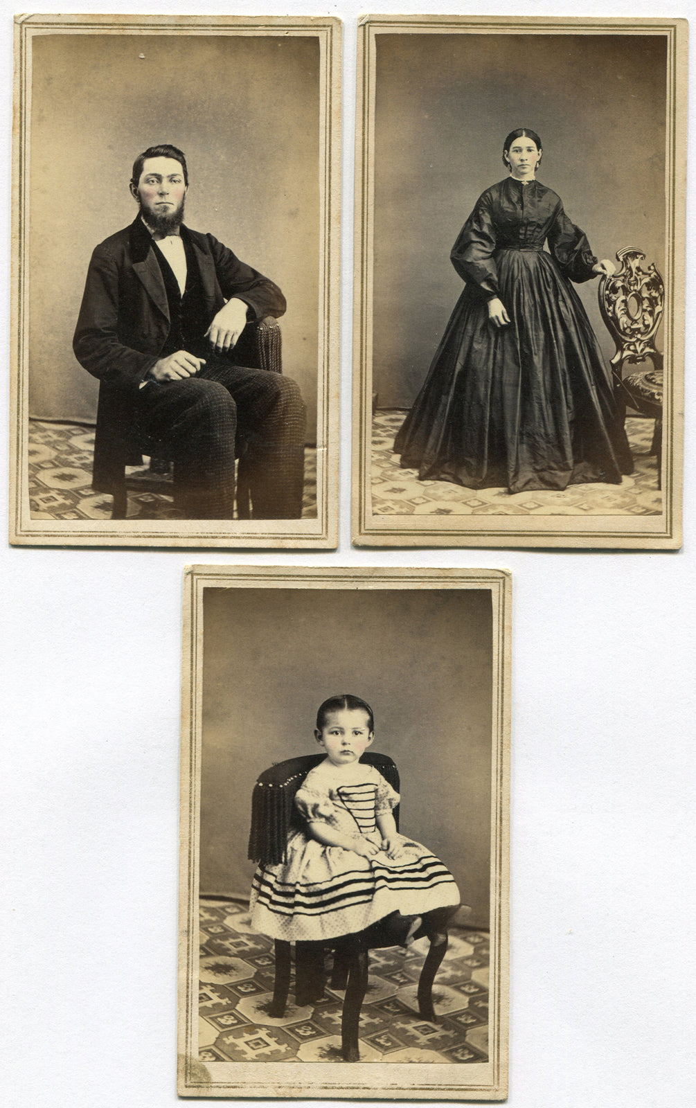 CIVIL WAR ERA CDV/TAX STAMP. RARE 3 SET FAMILY GROUP. MILTON, PA.
