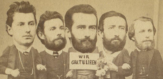 EARLY PHOTOSHOP TECHNIQUE ON CDV. LARGE HEADS ON SMALL BODIES. GERMANY.
