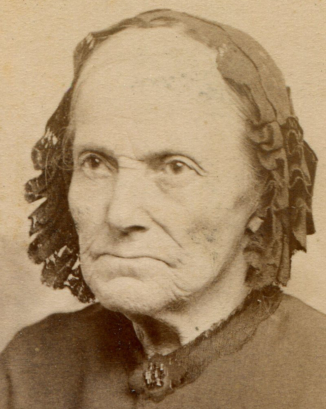 OLD WOMAN IN BONNET, KINDA SCARY LOOKING. CDV. WAYNESBURG, PA.