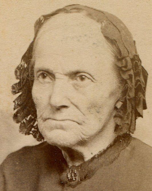 OLD WOMAN IN BONNET, KINDA SCARY LOOKING. CDV. WAYNESBURG, PA.