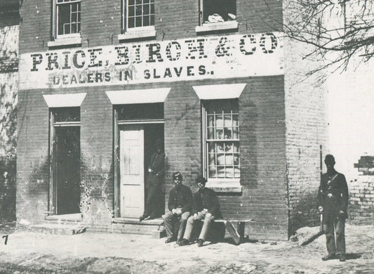 UNION SOLDIERS OUTSIDE BUILDING OF SLAVE DEALER. AMERICAN SHAME. 2 SET.