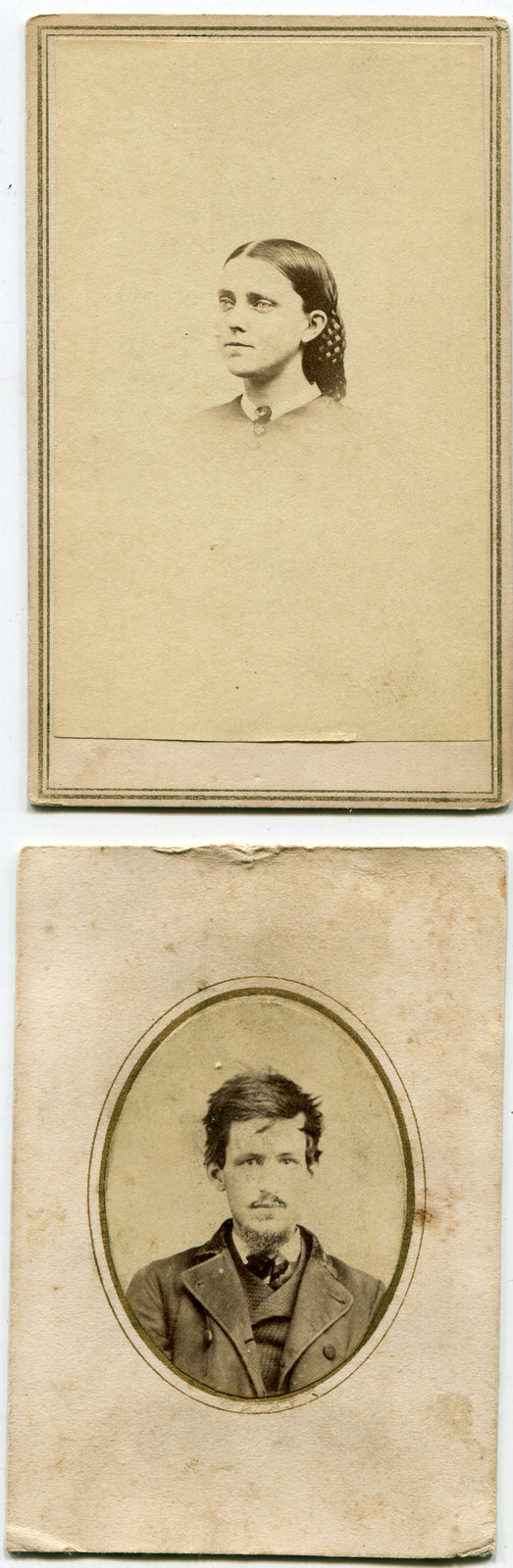 CIVIL WAR ERA CDV W/ TAX STAMP. 2 SET, MAN AND WOMAN. FOXBORO, MASS.