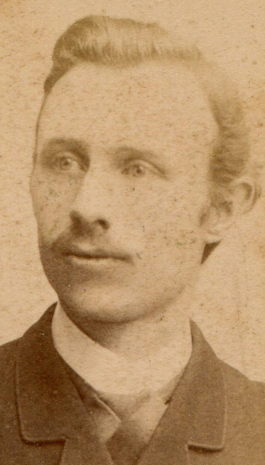 HANDSOME YOUNG MAN W/ A TICKLE OF A MUSTACHE. CDV. NORRKOPING, SWEDEN.