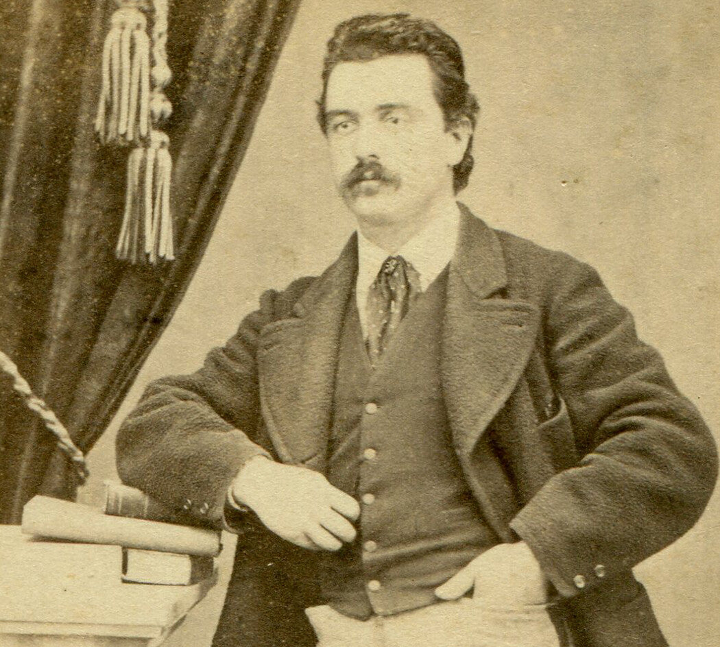 PORTLY MAN, CASUALLY POSED WITH BOOKS. CDV. MONTEVIDEO, URUGUAY.