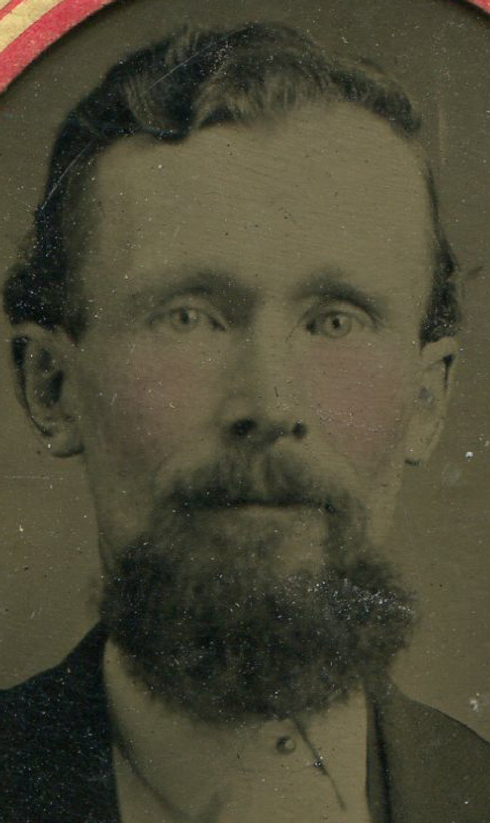 Tintype Photo Bearded Man with Thin Face, Period Paper Mat, Vintage Tintype