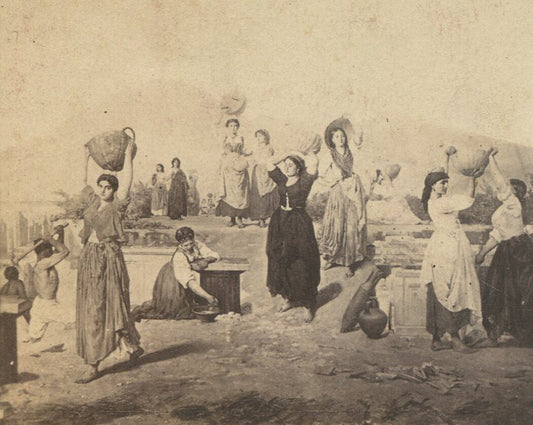 WOMEN WORKING, POMPEI, ITALY. STEREOVIEW OF PAINTING.