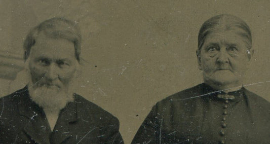Vintage Tintype Photo Very Round Old Woman with Grumpy Old Man True Love