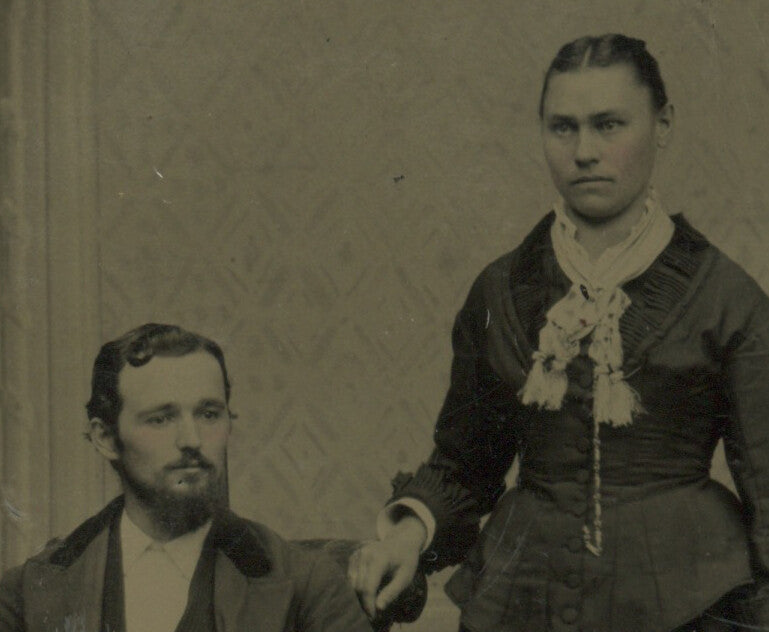 STUDIO PHOTO OF MAN + WIFE, 1/6 PLATE TINTYPE