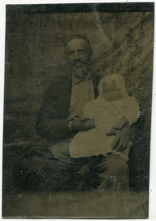 Tintype Photo Father Holding New Baby Portrait Vintage Image