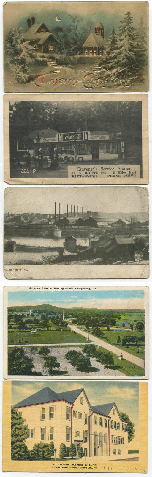 WESTERN AND CENTRAL PA. POSTCARDS. 4 SET.