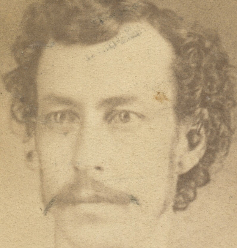 CDV STUDIO PORTRAIT MAN W/ CURLY HAIR + WISPY MUSTACHE