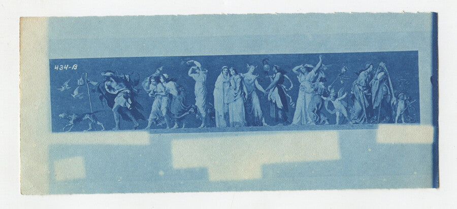 MYTHOLOGICAL FIGURES IN COSTUME W/ CHERUB + DOG - VINT CYANOTYPE