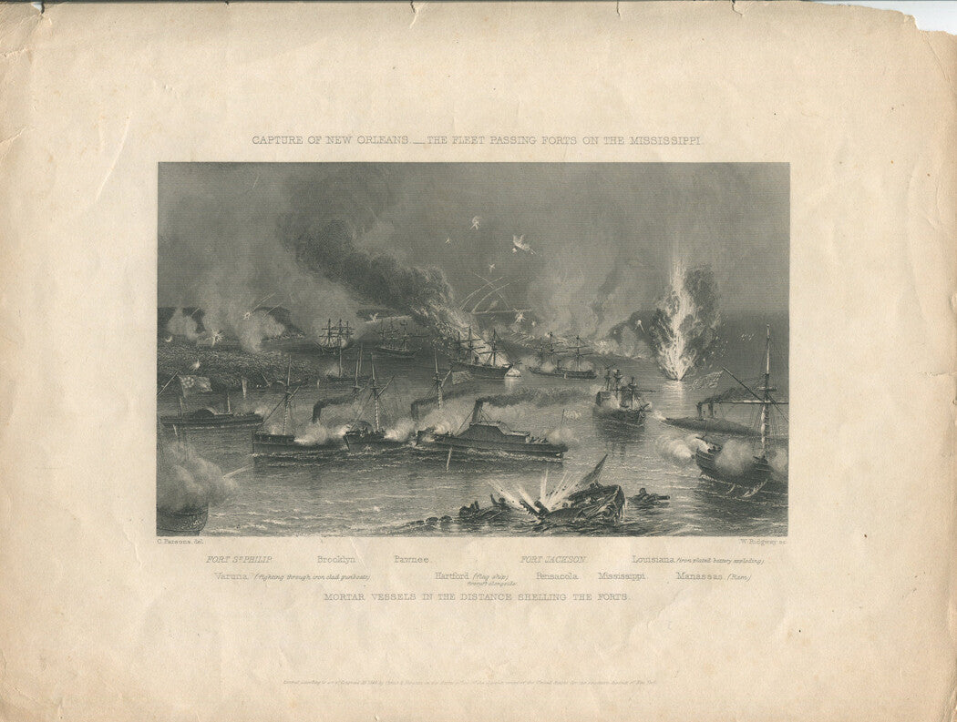 CAPTURE OF NEW ORLEANS. VINTAGE LITHOGRAPH, 9 X 11.25 INCH.