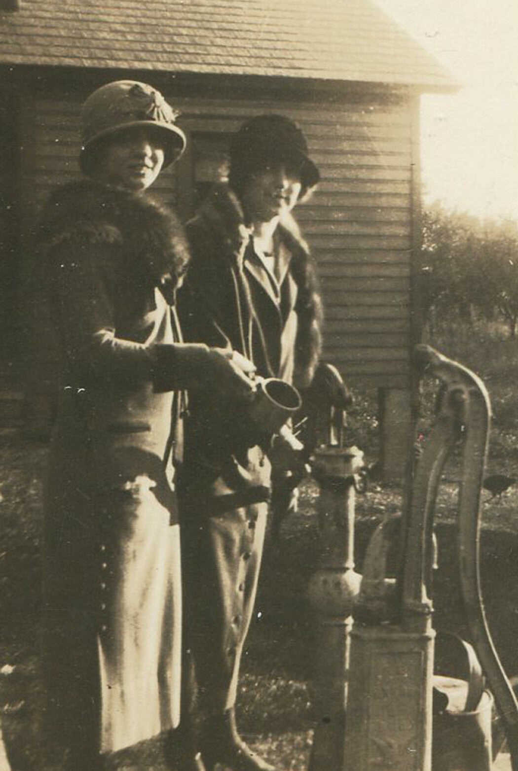Vintage 1930s-50s Photos: Women in Fur at Water Pump, 3-Photo Set, Silver Prints