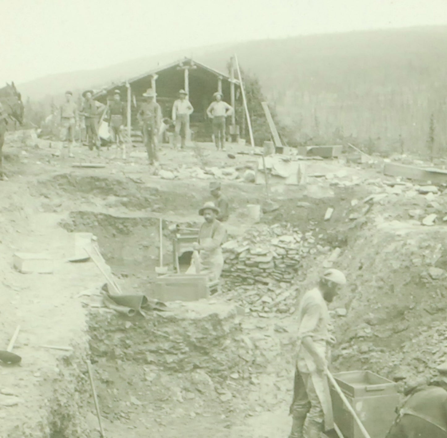 MEN WORKING IN BONANZA ANTIQUE PHOTO ON GLASS