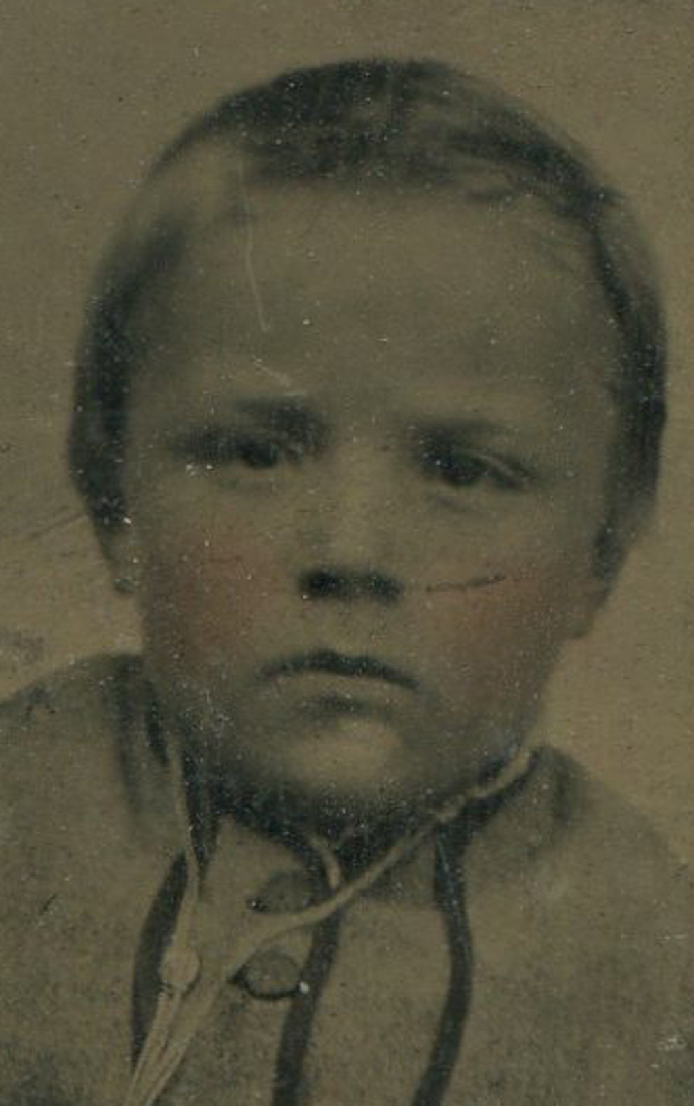 Tintype Photo: Young Boy in Trimmed Outfit on Period Paper Mat, Vintage