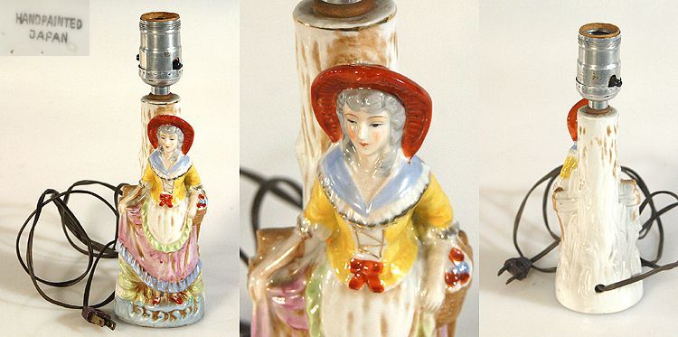 TABLE LAMP HAND PAINTED, JAPAN, WOMAN IN HAT