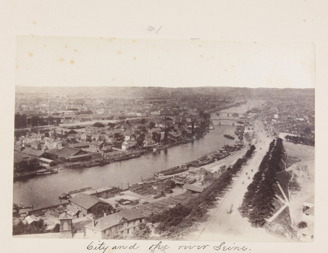 AERIAL VIEW OF PARIS AND THE RIVER SEINE. PARIS, FRANCE. 8x10 reprint