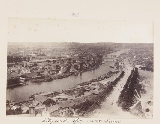 AERIAL VIEW OF PARIS AND THE RIVER SEINE. PARIS, FRANCE. 8x10 reprint