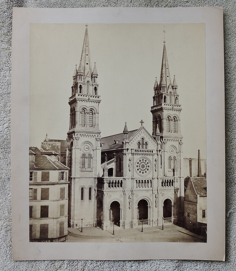 8.75X11 ALBUMEN PRINT SAINT-AMBROISE CATHEDRAL, VINT PARIS ARCHITECTURE