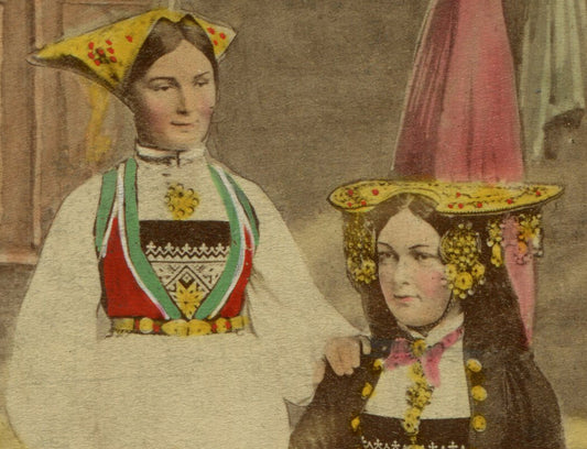 WOMEN,SCANDINAVIAN TRADITIONAL ATTIRE. TINTED CDV. STOCKHOLM, SWEDEN.