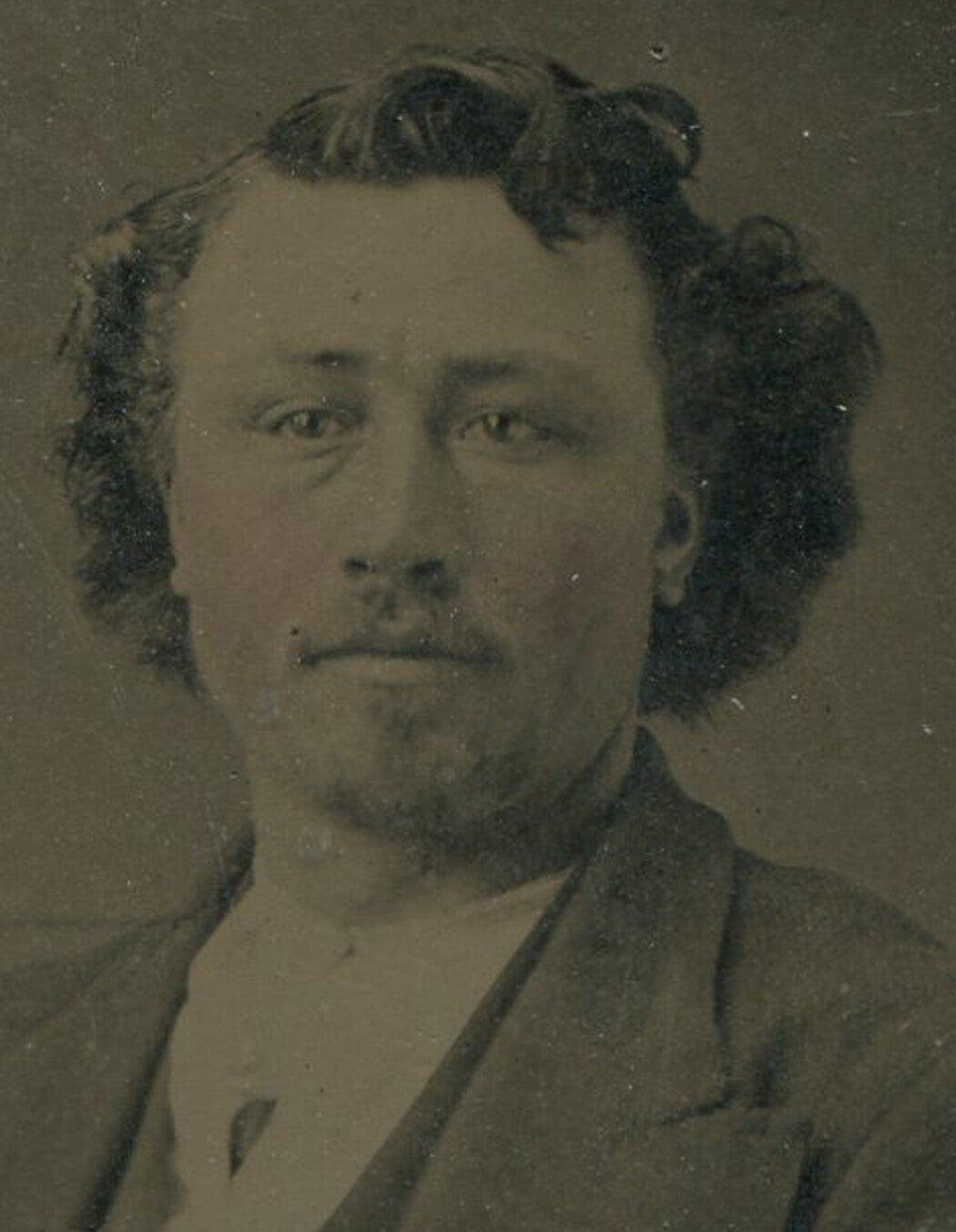 Tinted Tintype Photo: Man with Wavy Hair and Goatee - Vintage Portrait