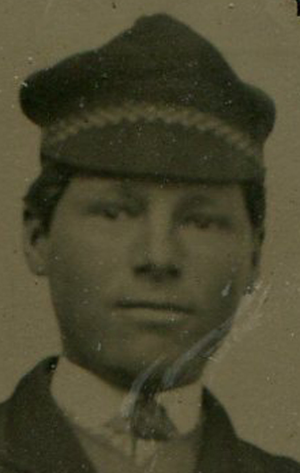 Original Vintage Tintype Portrait 0.75x0.75in Jem Size - Young Man in Billed Hat, Tiny Collectible Photo