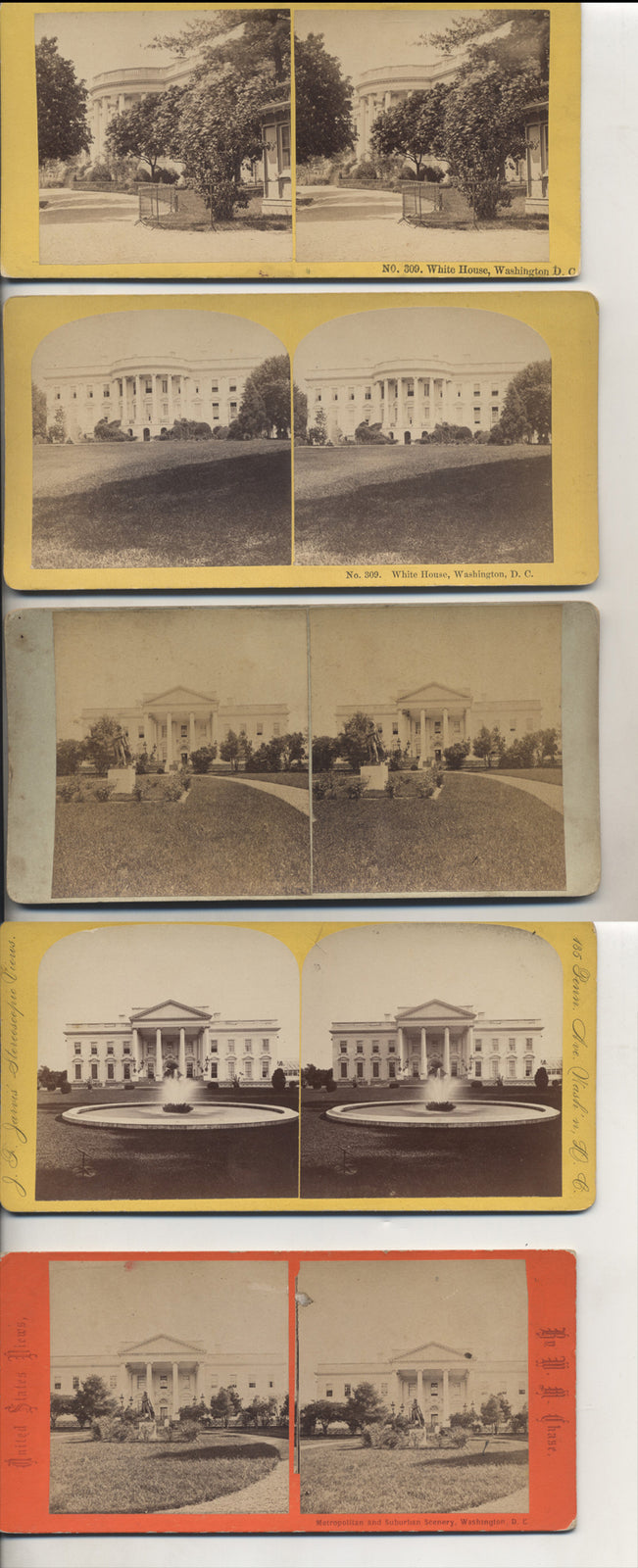 1890S STEREOVIEWS OF THE WHITE HOUSE, US PRESIDENTS HOME - SET OF 5