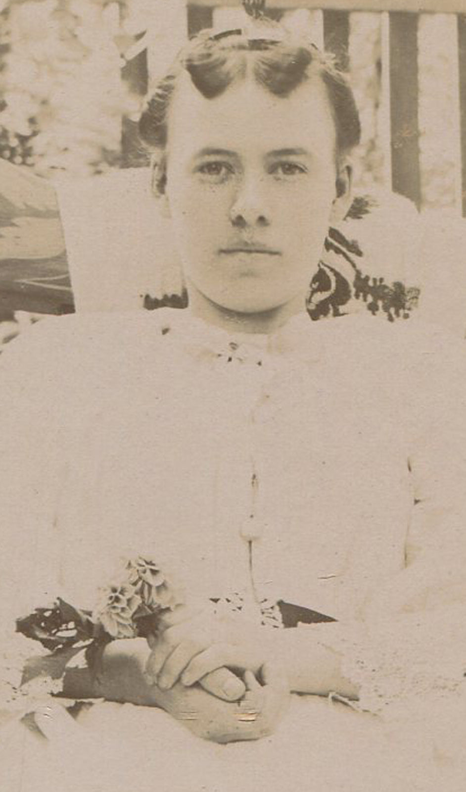 WOMAN SITTING IN THE GARDEN LOOKING LIKE A BOSS. CABINET CARD. LOVESVILLE, PA.