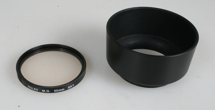 55MM LENS HOOD HARD PLASTIC WITH SKY FILTER