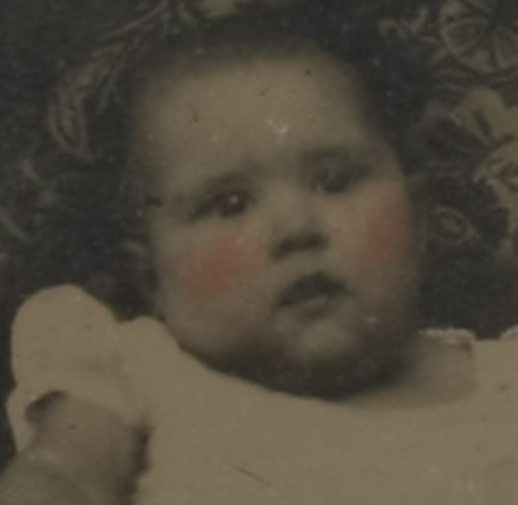 Tinted Ninth Plate Ambrotype in Half Case Bright Eyed Baby Vintage Photo