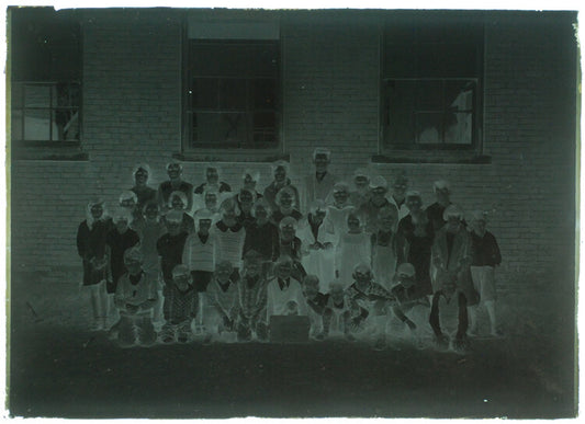 5X7 PHOTO NEGATIVE ON GLASS OF SCHOOL CHILDREN OUTDOORS