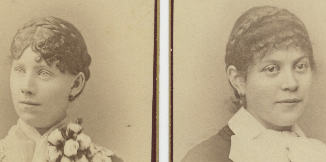 NILES, MICH, SISTERS IDED ON BACK, SET OF 2 PHOTOS, 1881