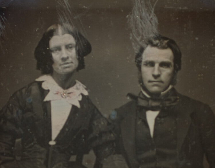DAGUERREOTYPE PORTRAIT OF GREAT LOOKING COUPLE W/ GILDED JEWELRY