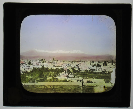 VIEW LOOKING OVER AREQUIPA, PERU. TINTED PHOTO ON GLASS.