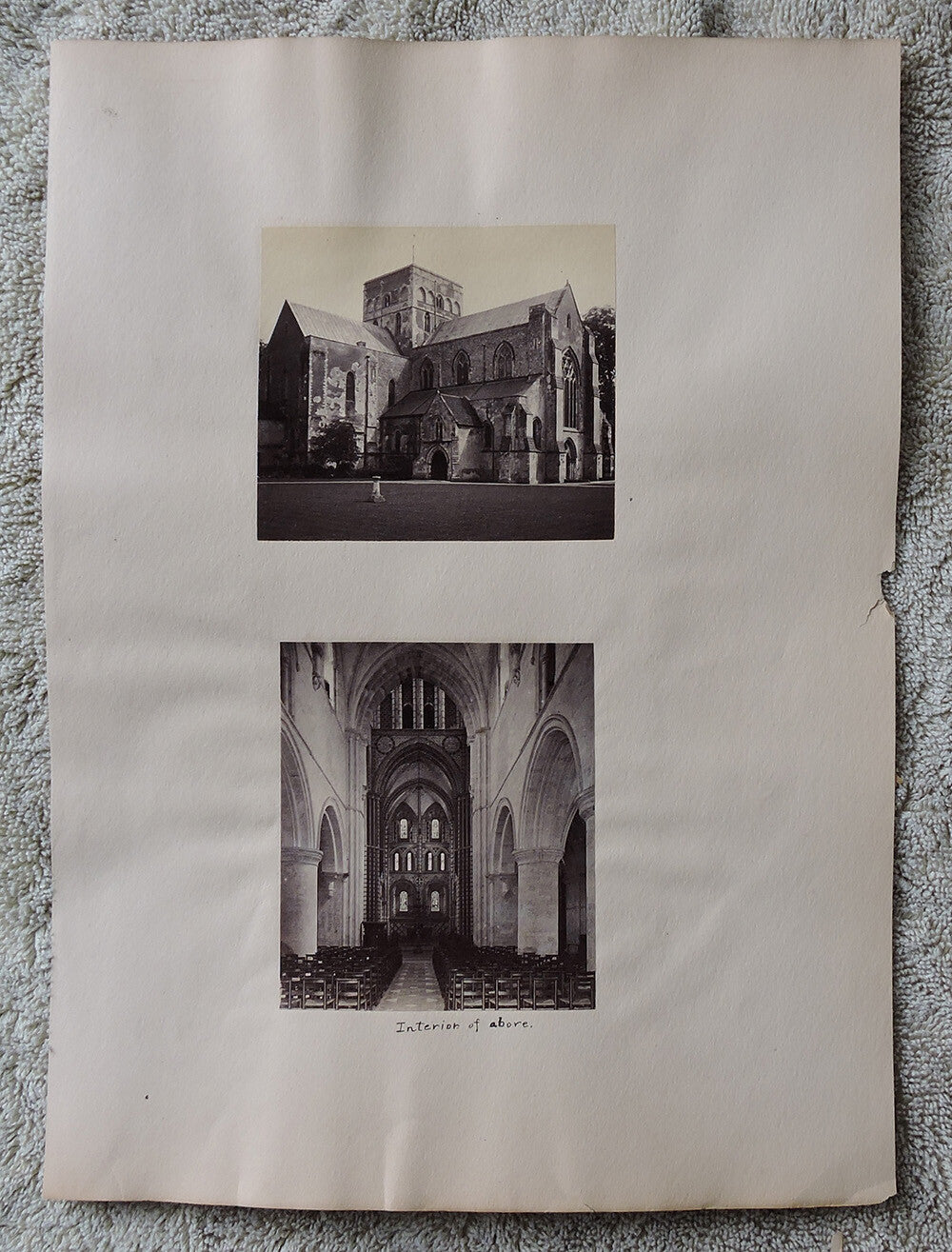 SET OF 2 ALBUMEN PRINTS, VINT ART/ARCHITECTURE, CHURCH INTERIOR + EXTERIOR