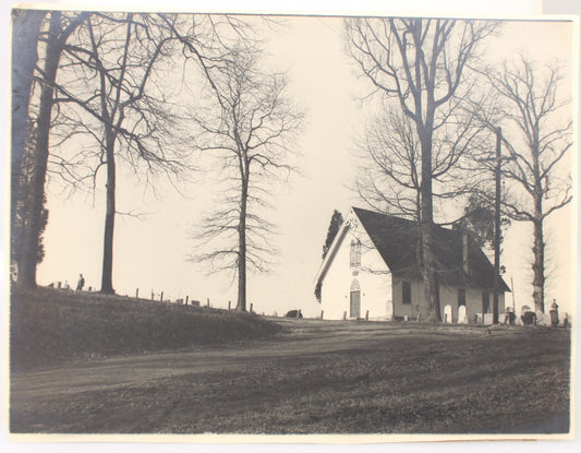 ARCHITECTURAL VIEW, COUNTRY CHURCH WITH GRAVEYARD. 14 X 18.5 INCH SILVER PRINT.