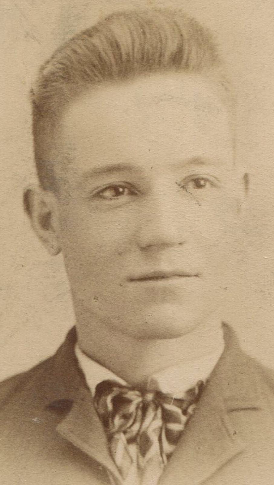 Vintage cabinet card portrait - Young man with pompadour, authentic photo, black-and-white, early 1900s wall art