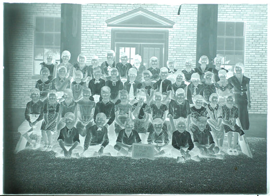 5X7 PHOTO NEGATIVE ON GLASS OF SCHOOL CHILDREN OUTDOORS
