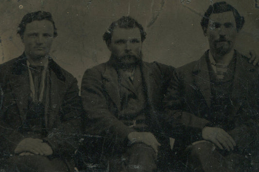 Three Men Uncomfortably Posed Tintype Photo - Vintage 3.5x2.5in
