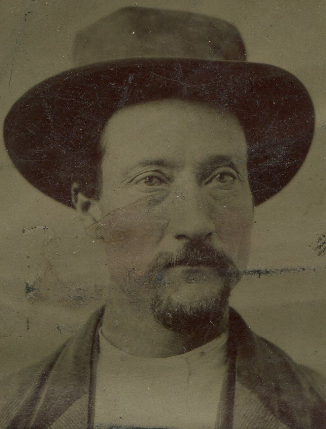Tintype Photograph, Man in Hat and Goatee - Thomas Haddix, 3.5x2.5 inches