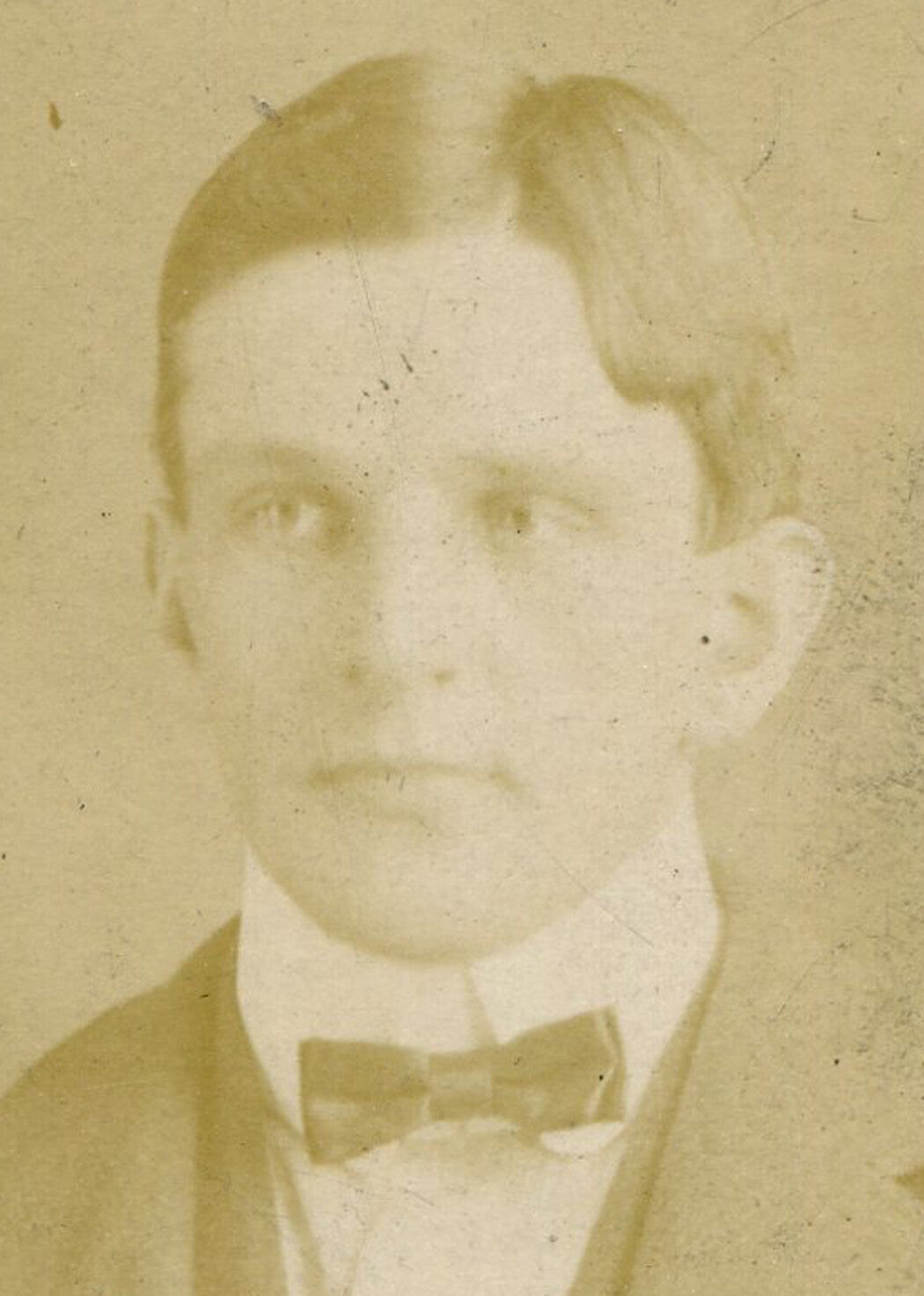 Vintage 1900s Portrait: Young Man Stiff Collar Bow Tie - Original Photo Card 3.25x2.75, 2x1.25 image