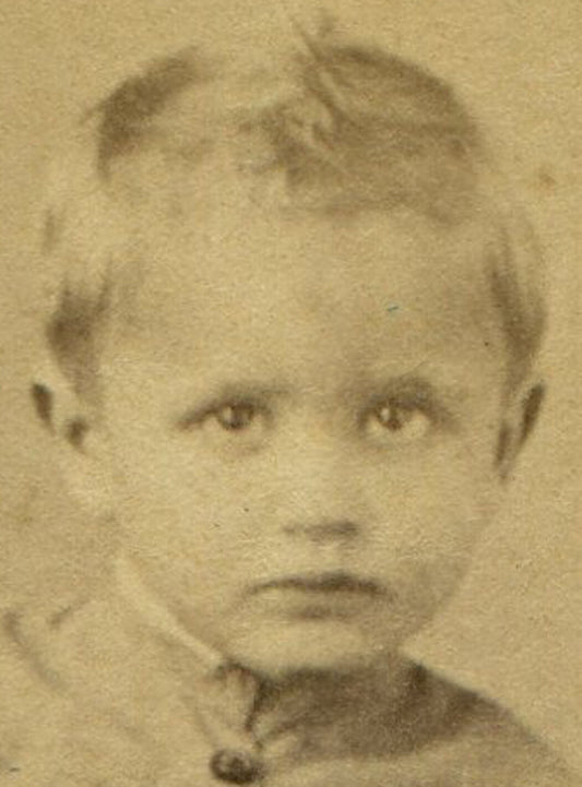 VERY CUTE YOUNG BOY ON FRINGE POSING CHAIR. CDV. EASTON, PA.